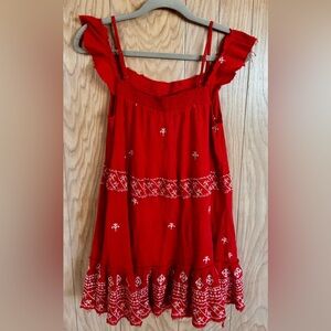 Free People Red Embroidered Sundress